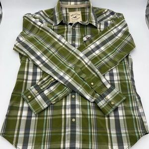 Hollister Vintage Pearl Snap Green Plaid Button Down Shirt Size L